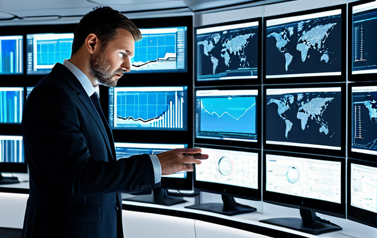 A professional logistics information manager, fully clothed in a modest business suit, intently analyzing complex data on multiple large screens in a futuristic logistics control center. The environment is sleek, clean, and modern, with glowing digital interfaces displaying global supply chain maps, real-time analytics, and predictive models. The manager has a focused and intelligent expression, demonstrating strategic insight. The image emphasizes high-tech data analysis and efficient decision-making. Safe for work, appropriate content, perfect anatomy, correct proportions, natural pose, well-formed hands, proper finger count, natural body proportions, professional photography, high quality.