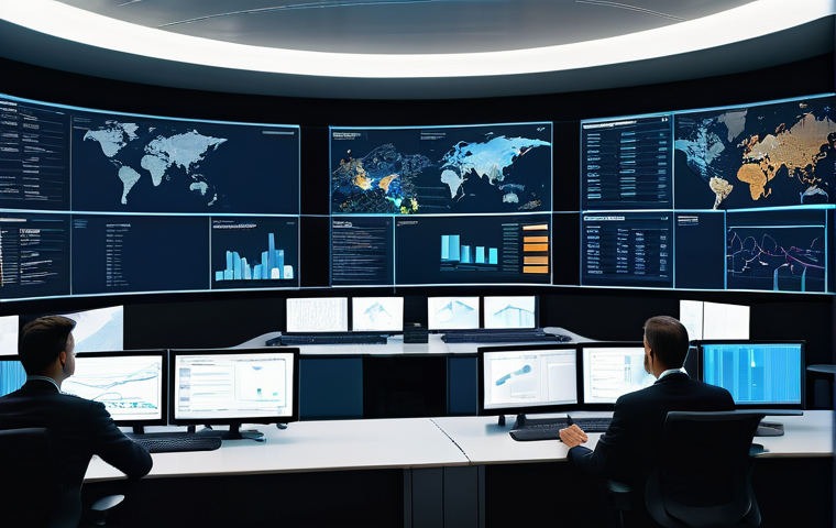 물류정보관리사와 물류창고 관리 전략 - A futuristic, highly automated smart logistics warehouse during a busy operational shift. Robotic ar...