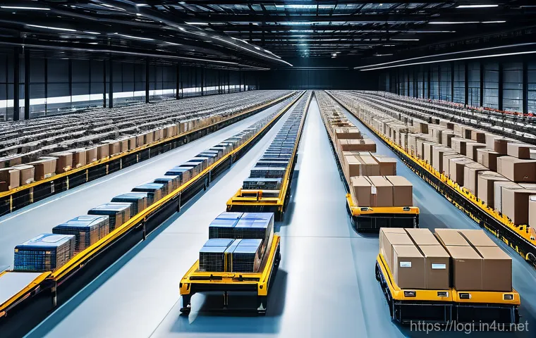 물류정보관리사와 물류 산업의 미래 - The Futuristic Smart Logistics Hub**
A wide shot inside an ultra-modern, fully automated logisti...