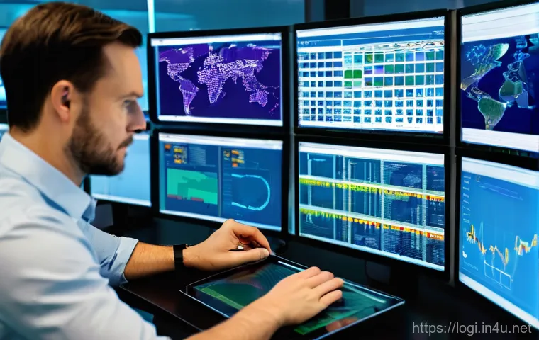 물류정보관리사와 물류 산업의 미래 - The Futuristic Smart Logistics Hub**
    A wide shot inside an ultra-modern, fully automated logisti...