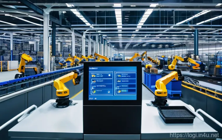 물류정보관리사 실무에서 활용 가능한 IT 기술 - A vibrant, futuristic logistics hub scene at dusk. In the foreground, autonomous robotic forklifts e... 물류정보관리사 실무에서 활용 가능한 IT 기술 - A vibrant, futuristic logistics hub scene at dusk. In the foreground, autonomous robotic forklifts e...