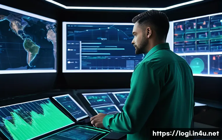 물류정보관리사 업무 자동화 사례 - **Image Prompt 1: AI-Powered Logistics Command Center**
A highly detailed, wide-angle shot of a ...